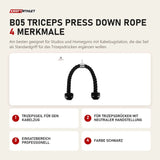 Titanium Strength B05 Triceps Press Down Rope mit 4 Merkmalen: Trizepsseil für den Kabelzug, Für Trizepsdrücken mit neutraler Handstellung, Einsatzbereich professionell, Farbe Schwarz