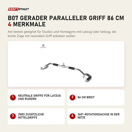 Titanium Strength B07 Gerader Paralleler Griff 86 cm mit 4 Merkmalen: Neutrale Griffe für Latzug und Rudern, 86 cm breit, Zwei zusätzliche Mittelgriffe, 360°-Rotationsachse in der Mitte