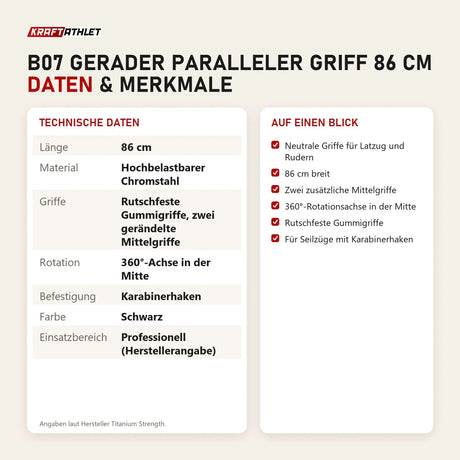 Technische Daten und Merkmale von Titanium Strength B07 Gerader Paralleler Griff 86 cm als Tabelle