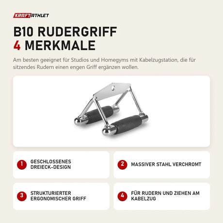 Titanium Strength B10 Rudergriff mit 4 Merkmalen: Geschlossenes Dreieck-Design, Massiver Stahl verchromt, Strukturierter ergonomischer Griff, Für Rudern und Ziehen am Kabelzug