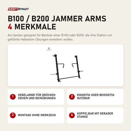 Titanium Strength B100 / B200 Jammer Arms mit 4 Merkmalen: Hebelarme für Drücken Ziehen und Beinübungen, Einseitig oder beidseitig nutzbar, Montage ohne Werkzeug, Koppelbar mit gerader Stange