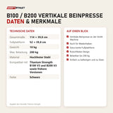 Technische Daten und Merkmale von Titanium Strength B100 / B200 Vertikale Beinpresse als Tabelle