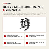 Titanium Strength B100 V2 All-in-One Trainer mit 4 Merkmalen: Power Rack mit Smith Machine und Doppel-Seilzug, Seilzug mit Scheiben bis 110 kg pro Seite, Seilzug 2:1 mit 18 Verriegelungspositionen, Klimmzugstange bis 350 kg belastbar