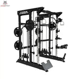 Titanium Strength B100 V2 All-in-One Trainer – Schrägansicht von links mit Multipresse und Scheiben