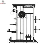 Titanium Strength B100 V2 All-in-One Trainer – Frontansicht mit Seilzugrollen und Scheibenaufnahmen