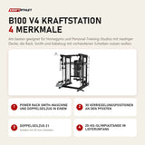 Titanium Strength B100 V4 Kraftstation mit 4 Merkmalen: Power Rack Smith-Maschine und Doppelseilzug in einem, 30 Verriegelungspositionen an den Pfosten, Doppelseilzug 2:1, 20-kg-Olympiastange im Lieferumfang