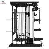 Titanium Strength B100 V4 Kraftstation: Seitenansicht mit Führungsstangen und Seilzugturm