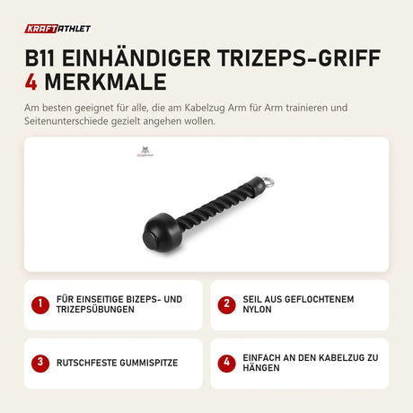 Titanium Strength B11 Einhändiger Trizeps-Griff mit 4 Merkmalen: Für einseitige Bizeps- und Trizepsübungen, Seil aus geflochtenem Nylon, Rutschfeste Gummispitze, Einfach an den Kabelzug zu hängen