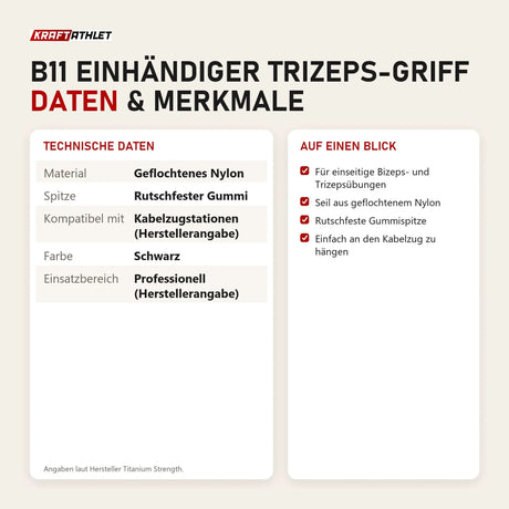 Technische Daten und Merkmale von Titanium Strength B11 Einhändiger Trizeps-Griff als Tabelle