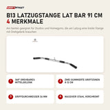 Titanium Strength B13 Latzugstange Lat Bar 91 cm mit 4 Merkmalen: 360° drehbares Mittelgelenk, Zwei gummierte Griffzonen à 12 cm, Griffdurchmesser 34 mm, Massiver Stahl verchromt