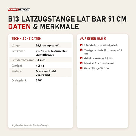 Technische Daten und Merkmale von Titanium Strength B13 Latzugstange Lat Bar 91 cm als Tabelle