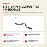 Titanium Strength B15 V-Griff Multiposition mit 4 Merkmalen: Zwei gummibeschichtete Griffzonen, Neutrale Handposition, Für Rudern Latzug und Trizepsdrücken, Massiver Stahl mit Chromfinish
