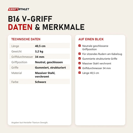 Technische Daten und Merkmale von Titanium Strength B16 V-Griff als Tabelle