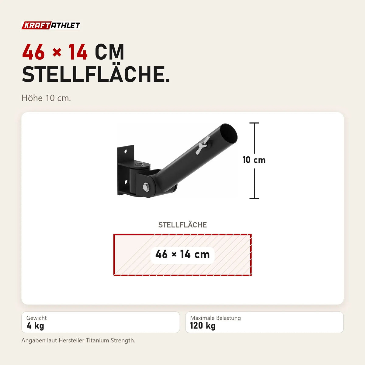 Maßbild Titanium Strength B2 Landmine T-Bar Trainer Evolution: Stellfläche 46 × 14 cm, Höhe 10 cm