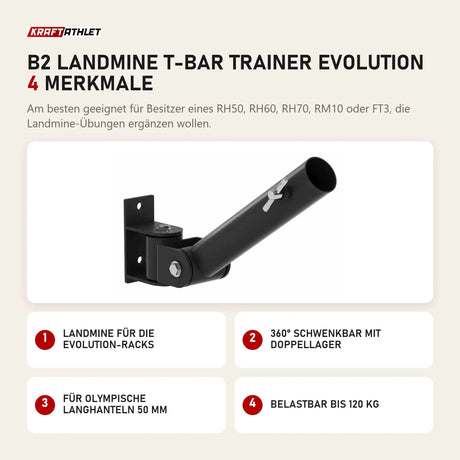 Titanium Strength B2 Landmine T-Bar Trainer Evolution mit 4 Merkmalen: Landmine für die Evolution-Racks, 360° schwenkbar mit Doppellager, Für olympische Langhanteln 50 mm, Belastbar bis 120 kg