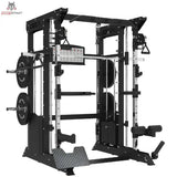 Titanium Strength B200 V3 All-in-One Trainer in Frontansicht mit Smith-Stange und Hantelscheiben