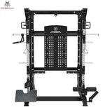 Titanium Strength B200 V4 Kraftstation in Schwarz, Frontansicht mit Langhantel und Beinablage