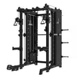 Titanium Strength B500 PRO Smith Machine mit Doppelpulley und Rack in Schwarz, Schrägansicht mit Kabelzügen und Ablagen