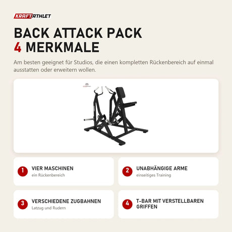 Titanium Strength Back Attack Pack mit 4 Merkmalen: Vier Maschinen, Unabhängige Arme, Verschiedene Zugbahnen, T-Bar mit verstellbaren Griffen