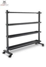 Titanium Strength Ballaufbewahrungs-Rack für Medicine, Wall, Slam und Fitballs: leer, vier Ebenen auf Rollen, Frontansicht