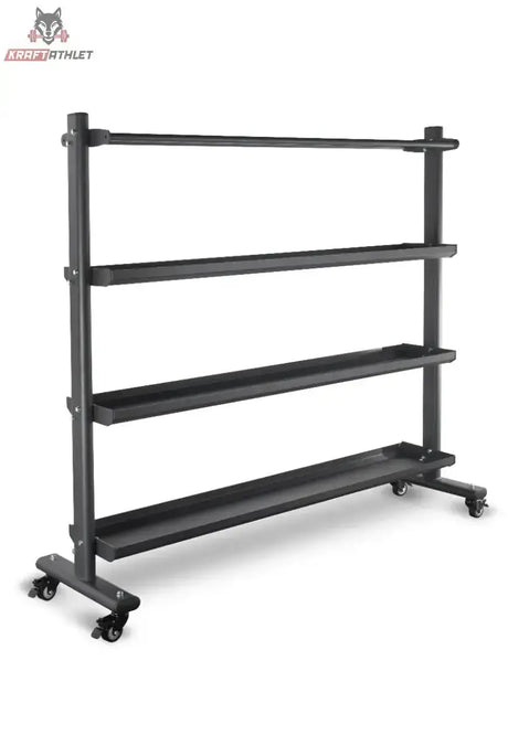 Titanium Strength Ballaufbewahrungs-Rack für Medicine, Wall, Slam und Fitballs: leer, vier Ebenen auf Rollen, Frontansicht