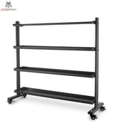 Titanium Strength Ballaufbewahrungs-Rack für Medicine, Wall, Slam und Fitballs: leer, vier Ebenen auf Rollen, Schrägansicht