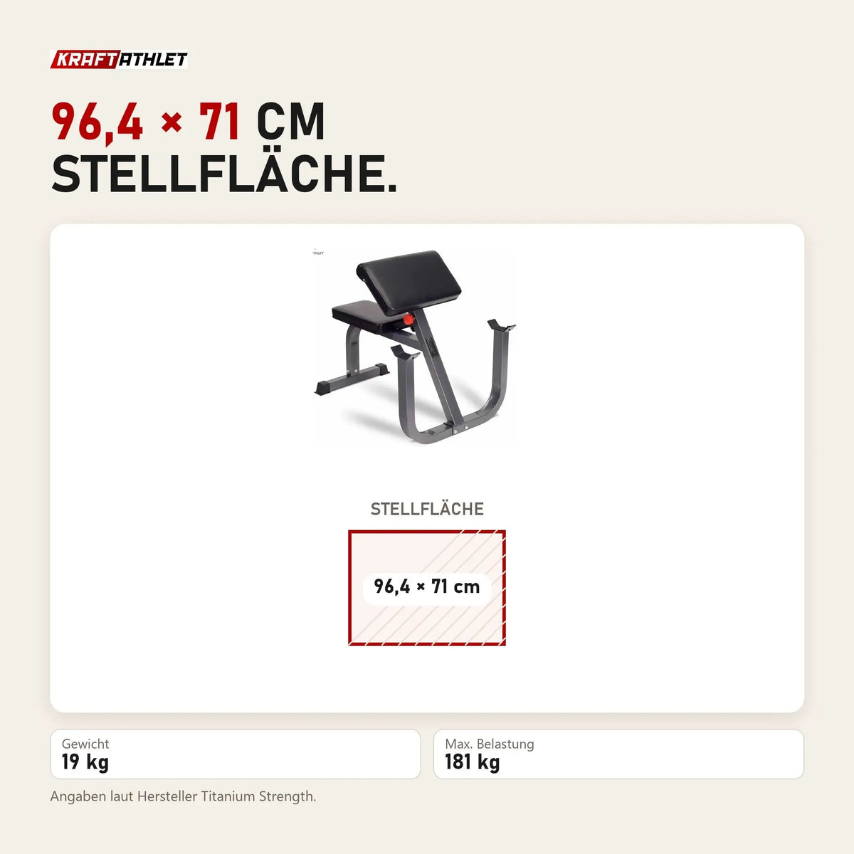 Maßbild Titanium Strength BC25 Deluxe Scottbank: Stellfläche 96,4 × 71 cm