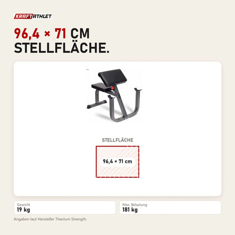 Maßbild Titanium Strength BC25 Deluxe Scottbank: Stellfläche 96,4 × 71 cm