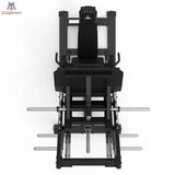 Titanium Strength Beinpresse 45° Plus Elite Series in Schwarz, Draufsicht auf Rückenlehne und Hantelstangen