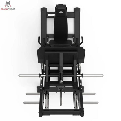 Titanium Strength Beinpresse 45° Plus Elite Series in Schwarz, Draufsicht auf Rückenlehne und Hantelstangen