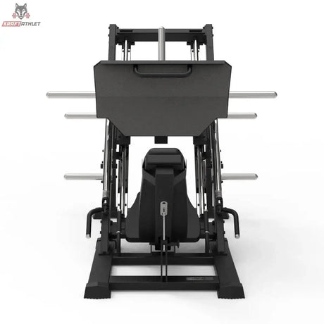 Titanium Strength Beinpresse 45° Plus Elite Series in Schwarz, Frontansicht auf Fußplatte und Sitz