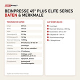 Technische Daten und Merkmale von Titanium Strength Beinpresse 45° Plus Elite Series als Tabelle