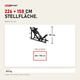Maßbild Titanium Strength Beinpresse/Hack Squat Combo Elite Series: Stellfläche 226 × 158 cm, Höhe 157 cm