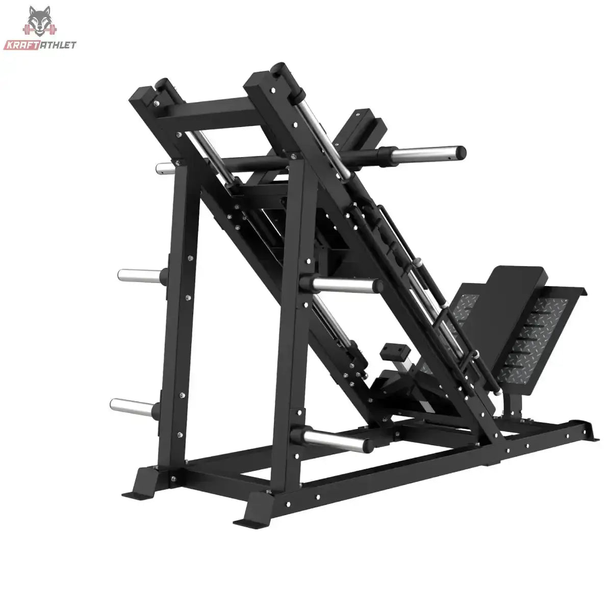 Titanium Strength Beinpresse/Hack Squat Combo Elite Series in Seitenansicht mit Fußplattform
