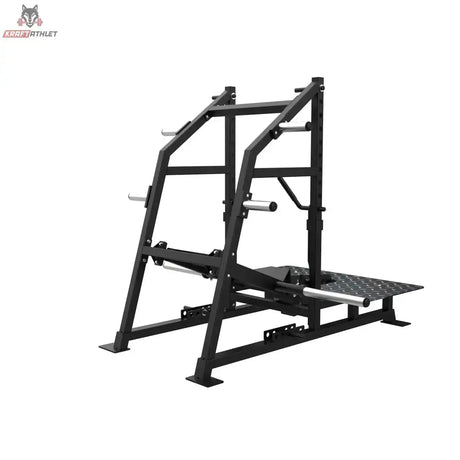 Titanium Strength Belt Squat Elite Series in Seitenansicht von rechts mit hohem Rahmen und Standplattform