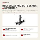 Titanium Strength Belt Squat Pro Elite Series mit 4 Merkmalen: Vier Übungen an einer Station, Gürtelzug bis 250 kg, Hebelarm in 8 Positionen, Doppelbremse