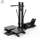 Titanium Strength Belt Squat Pro Elite Series in Schrägansicht mit Standplattform, Hebel und Griffen