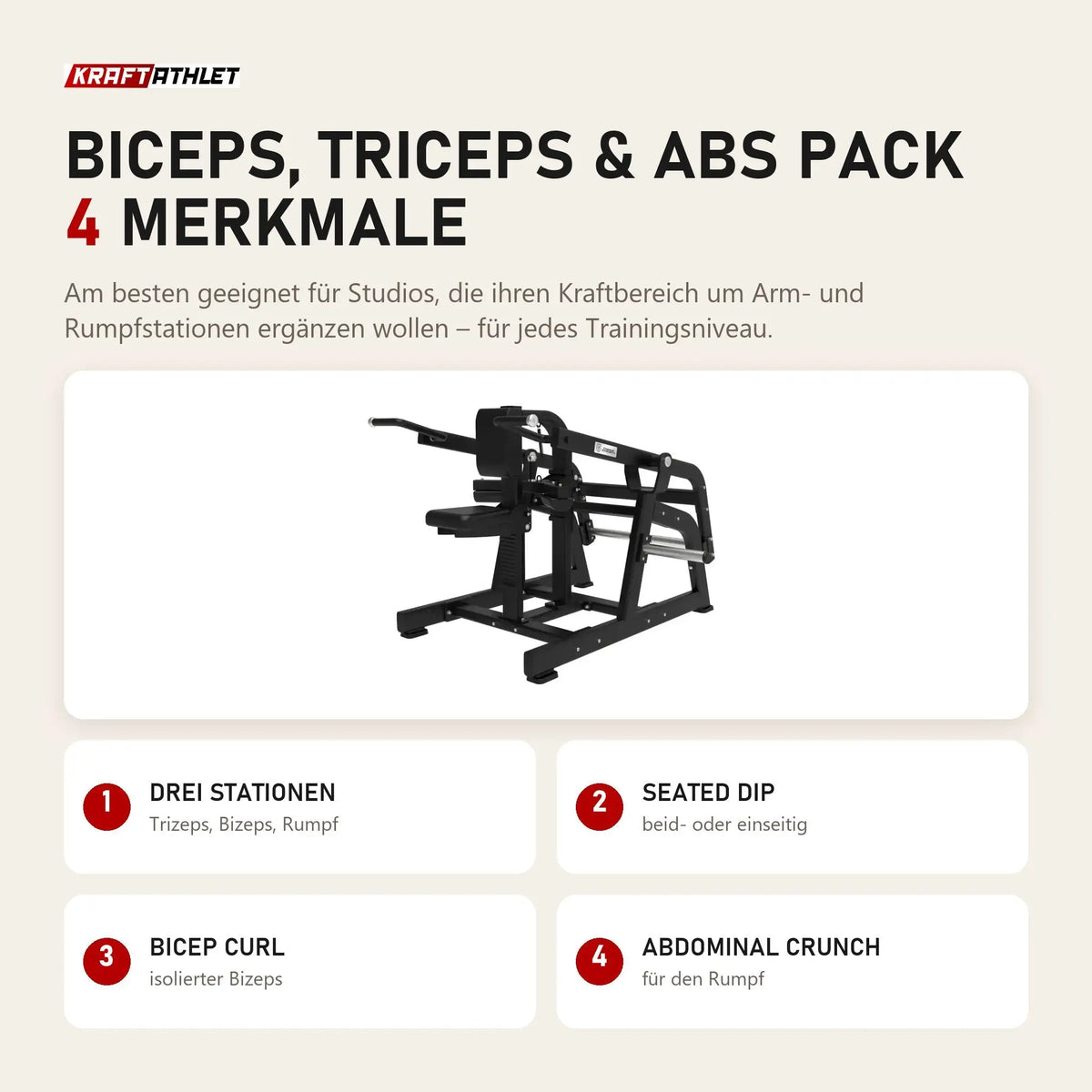 Titanium Strength Biceps, Triceps & Abs Pack mit 4 Merkmalen: Drei Stationen, Seated Dip, Bicep Curl, Abdominal Crunch