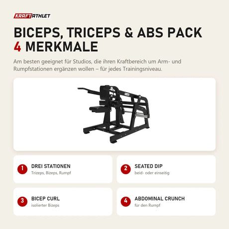 Titanium Strength Biceps, Triceps & Abs Pack mit 4 Merkmalen: Drei Stationen, Seated Dip, Bicep Curl, Abdominal Crunch