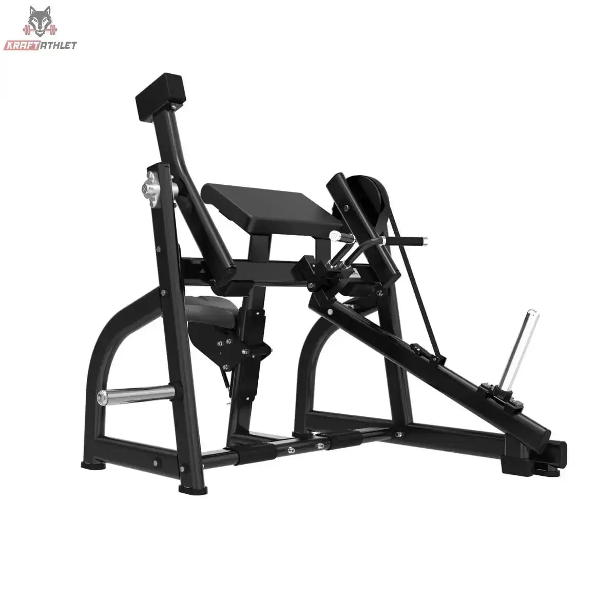 Titanium Strength Bizepscurl Black Series mit Gewichtsscheiben in Seitenansicht mit Sitz, Armpolster und Hebelarm