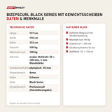 Technische Daten und Merkmale von Titanium Strength Bizepscurl Black Series mit Gewichtsscheiben als Tabelle