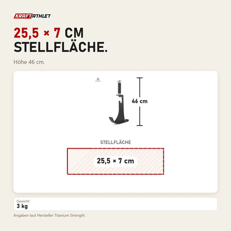 Maßbild Titanium Strength BJX Barbell Jack Hantelheber: Stellfläche 25,5 × 7 cm, Höhe 46 cm