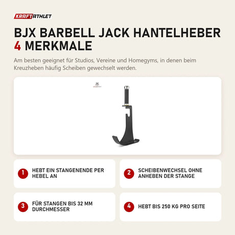 Titanium Strength BJX Barbell Jack Hantelheber mit 4 Merkmalen: Hebt ein Stangenende per Hebel an, Scheibenwechsel ohne Anheben der Stange, Für Stangen bis 32 mm Durchmesser, Hebt bis 250 kg pro Seite