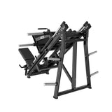 Titanium Strength Black Series 45-Grad-Beinpresse – Schrägansicht von hinten mit Rahmen und Scheibenhaltern