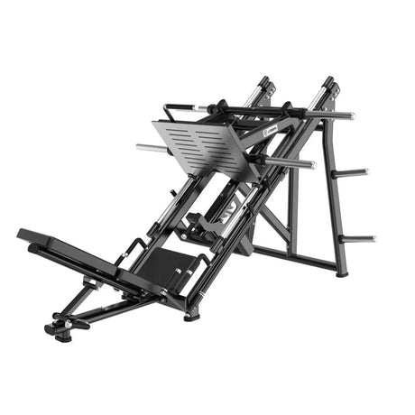 Titanium Strength Black Series 45-Grad-Beinpresse – Schrägansicht mit Sitz, Fußplatte und Führungsschienen