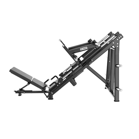 Titanium Strength Black Series 45-Grad-Beinpresse – Seitenansicht mit Rückenlehne und Schlitten