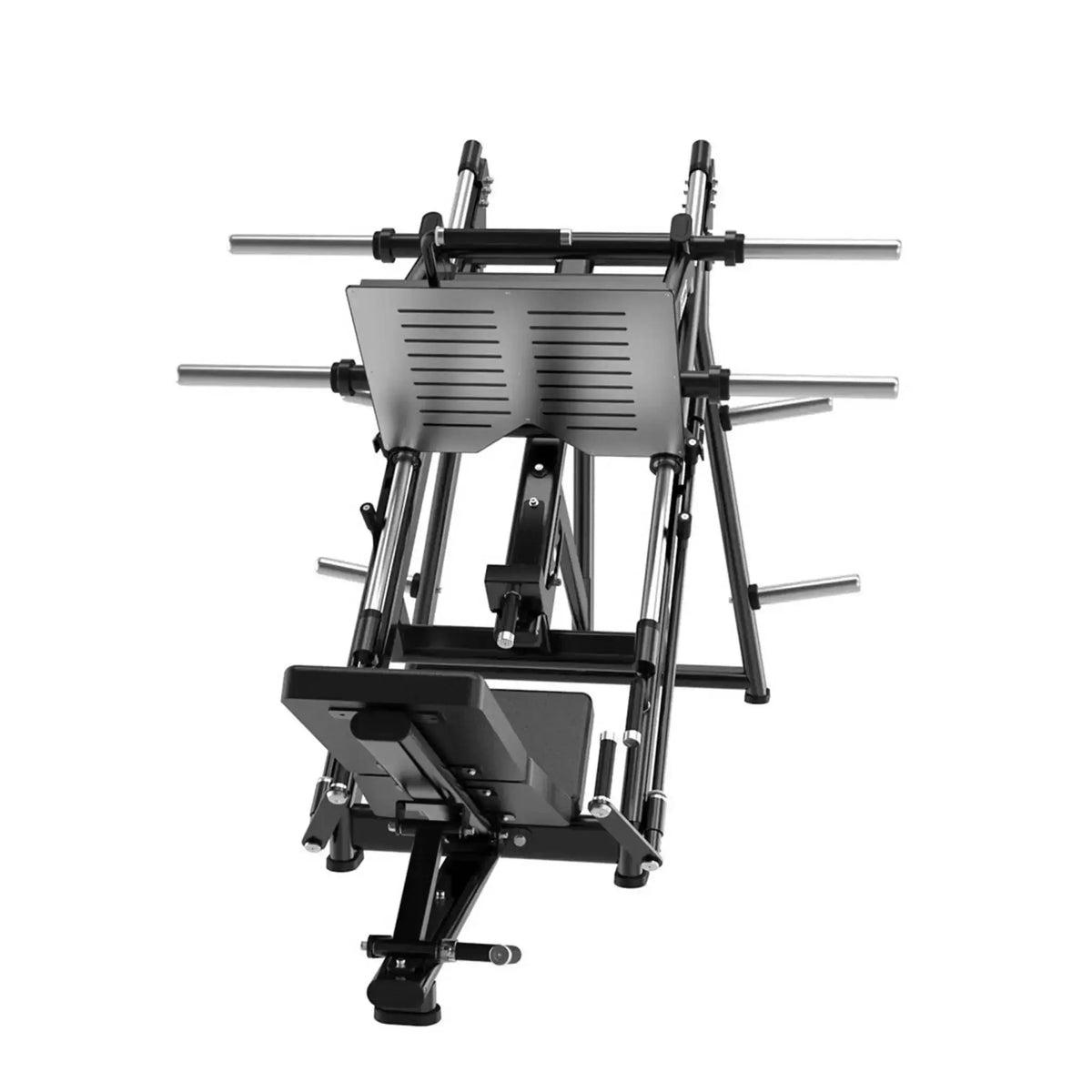 Titanium Strength Black Series 45-Grad-Beinpresse – Frontansicht mit Schlitten, Fußplatte und Scheibenhaltern