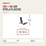 Maßbild Titanium Strength Black Series 75-Grad-Schrägbank: Stellfläche 130 × 58 cm, Höhe 96 cm
