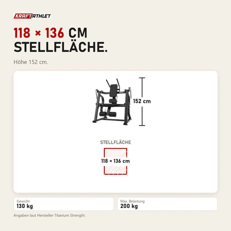 Maßbild Titanium Strength Black Series Abdominal Crunch: Stellfläche 118 × 136 cm, Höhe 152 cm