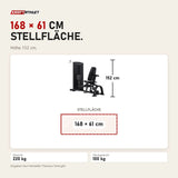 Maßbild Titanium Strength Black Series Abduktorenmaschine: Stellfläche 168 × 61 cm, Höhe 152 cm